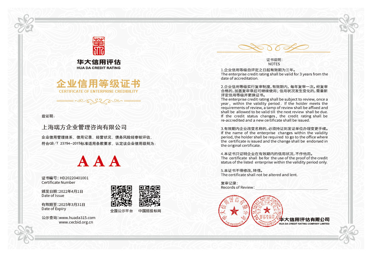 企业信用等级证书