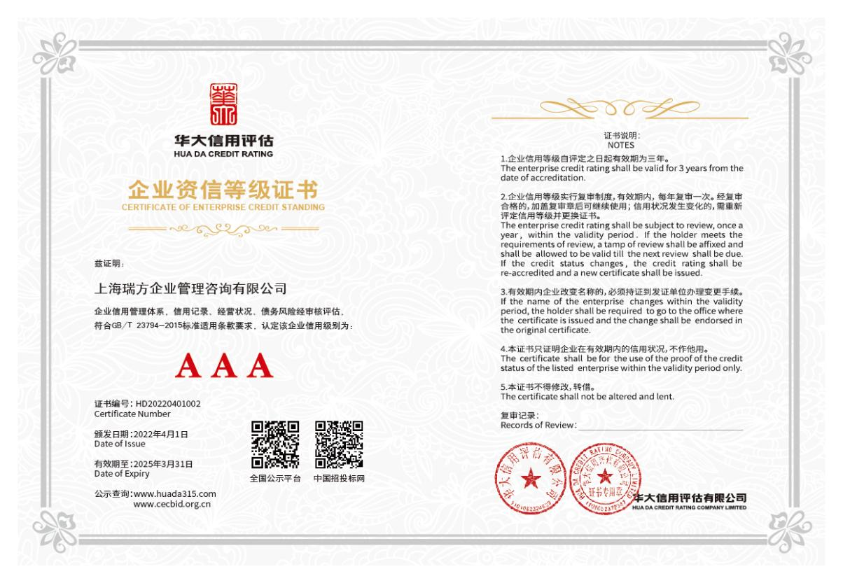 企业资信等级证书